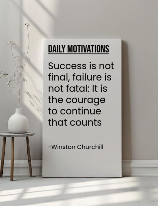 Grey Typographic Courage To Continue | Minimalist Churchill Quote Flyer (us Letter) template